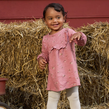 2-Piece Baby Girls Old Rose Floral Dress and Tights Set