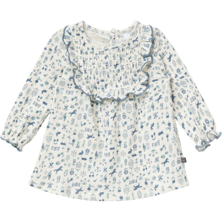 2-Piece Baby Girls Petit Blue Country Dress and Tights Set