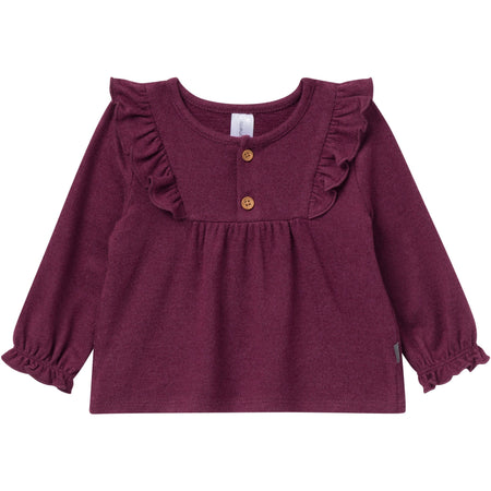 2-Piece Baby Girls Burgundy Heather Hacci Ruffle Top and Pant Set