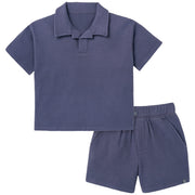 2-Piece Boys Odyssey Gray Johnny Collar Shirt and Shorts outfits Modern Moments™ by Gerber® 
