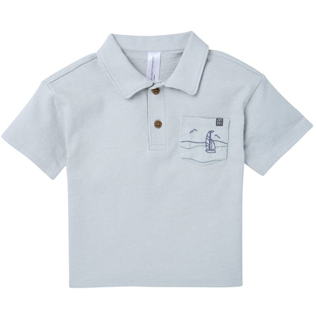 2-Piece Boys Blue Sailboat Polo Shirt and Shorts Set