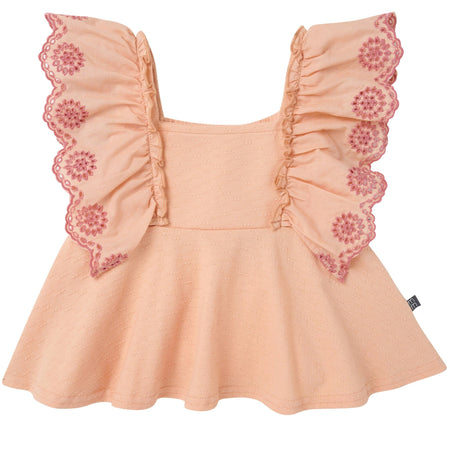 2-Piece Infant & Kids Girls Apricot Cream Eyelet Top and Shorts Set