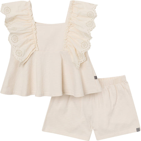 2-Piece Girls Off White Eyelet Top and Shorts Set
