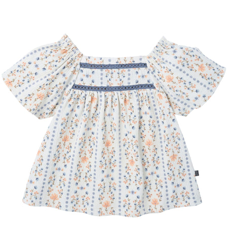 2-Piece Girls Floral Stripe Top and Shorts Set
