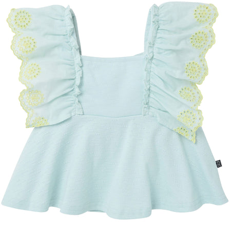 2-Piece Girls Misty Blue Eyelet Top and Shorts Set