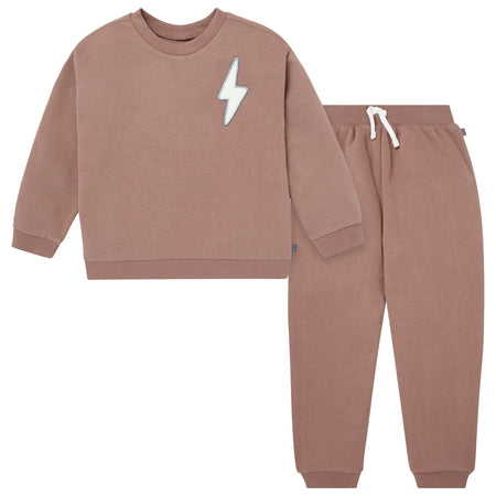 2-Piece Boys Lightning Brown Sweatshirt and Jogger Set