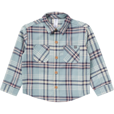 2-Piece Boys Blue Plaid Shirt and Pant Set