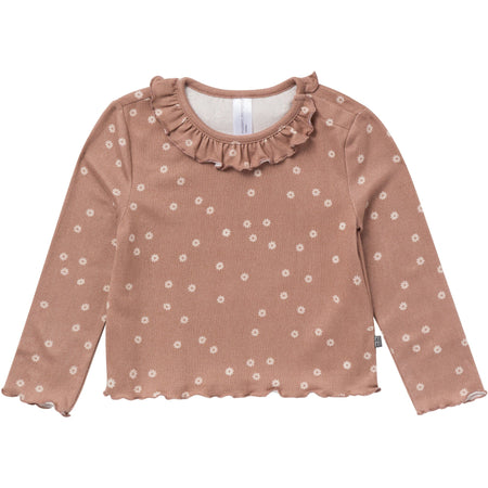 2-Piece Girls Brown Daisies Ruffle Collar Top and Flare Pant Set