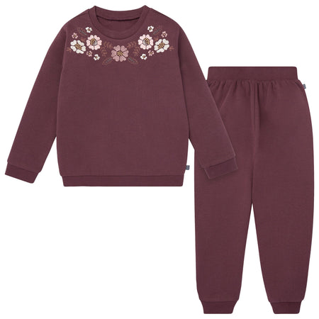 2-Piece Girls Floral Embroidery Sweatshirt and Jogger Set