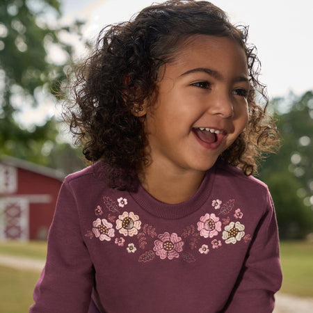2-Piece Girls Floral Embroidery Sweatshirt and Jogger Set