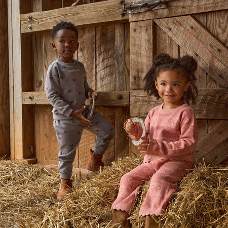 2-Piece Girls Pink Bows Check Sweater Top and Pant Set