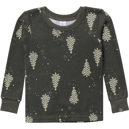 2-Piece Neutral Green Christmas Tree Snug Fit Pajama Set