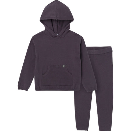 2-Piece Infant & Toddler Dark Grey Hooded Waffle Top and Legging Viscose Set
