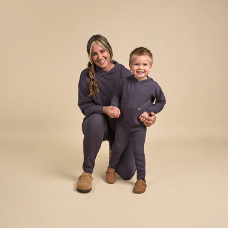 2-Piece Infant & Toddler Dark Grey Hooded Waffle Top and Legging Viscose Set