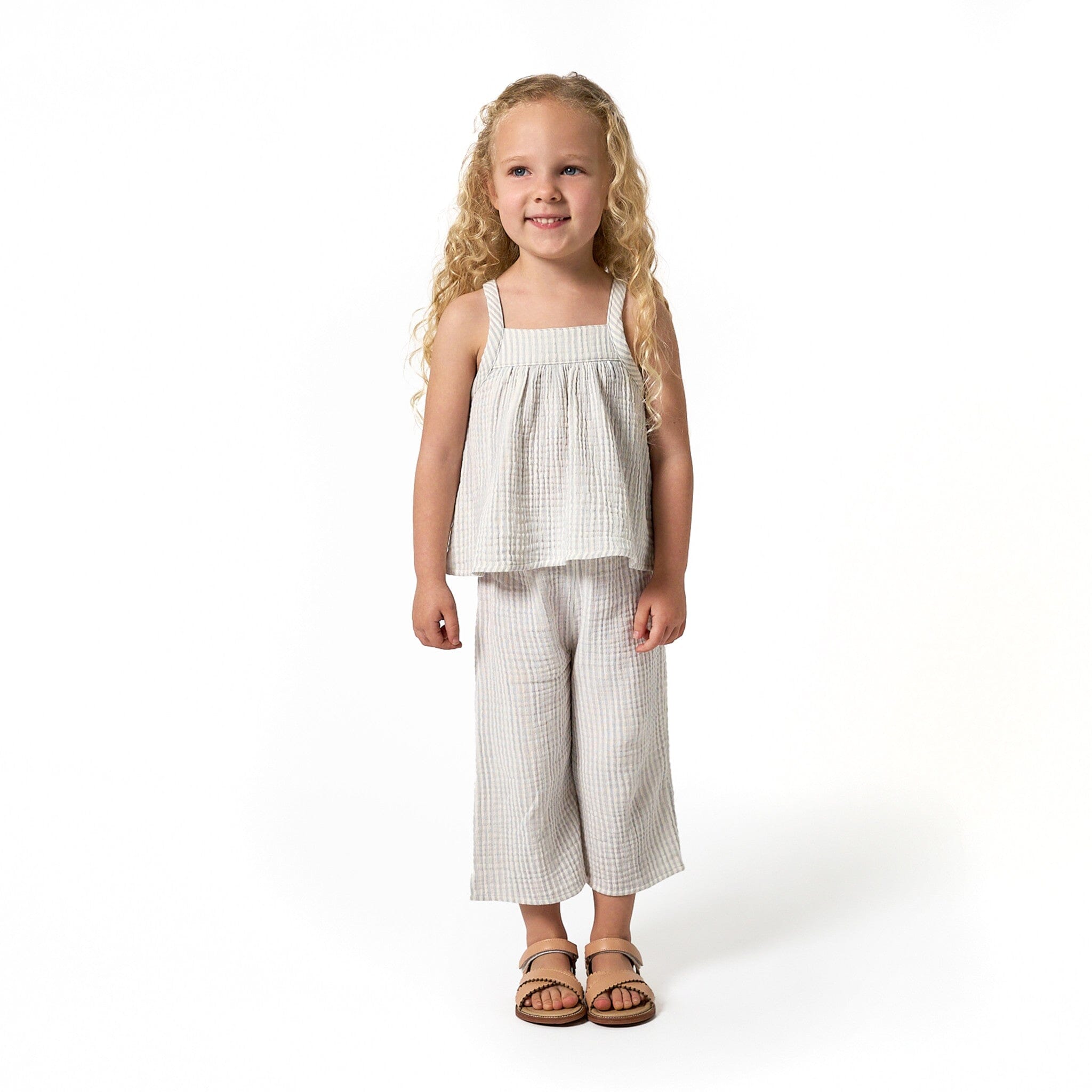 2-Piece Infant & Toddler Girls Light Blue Stripe Cropped Pants Set outfits Modern Moments™ by Gerber® 