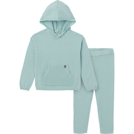 2-Piece Infant & Toddler Medium Sky Hooded Waffle Top and Legging Viscose Set