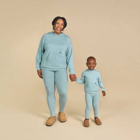 2-Piece Infant & Toddler Medium Sky Hooded Waffle Top and Legging Viscose Set