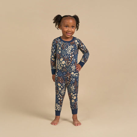 2-Piece Infant & Toddler Girls Navy Floral Hacci Pajama Set