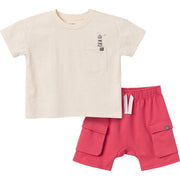 2-Piece Toddler Boys Beige Top and Cargo Shorts Set