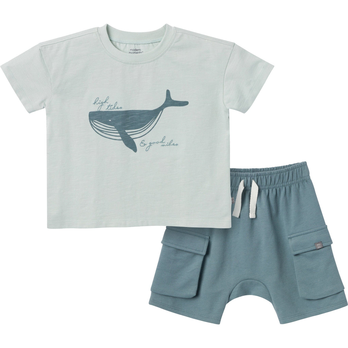 2-Piece Toddler Boys Light Blue Top and Cargo Shorts Set