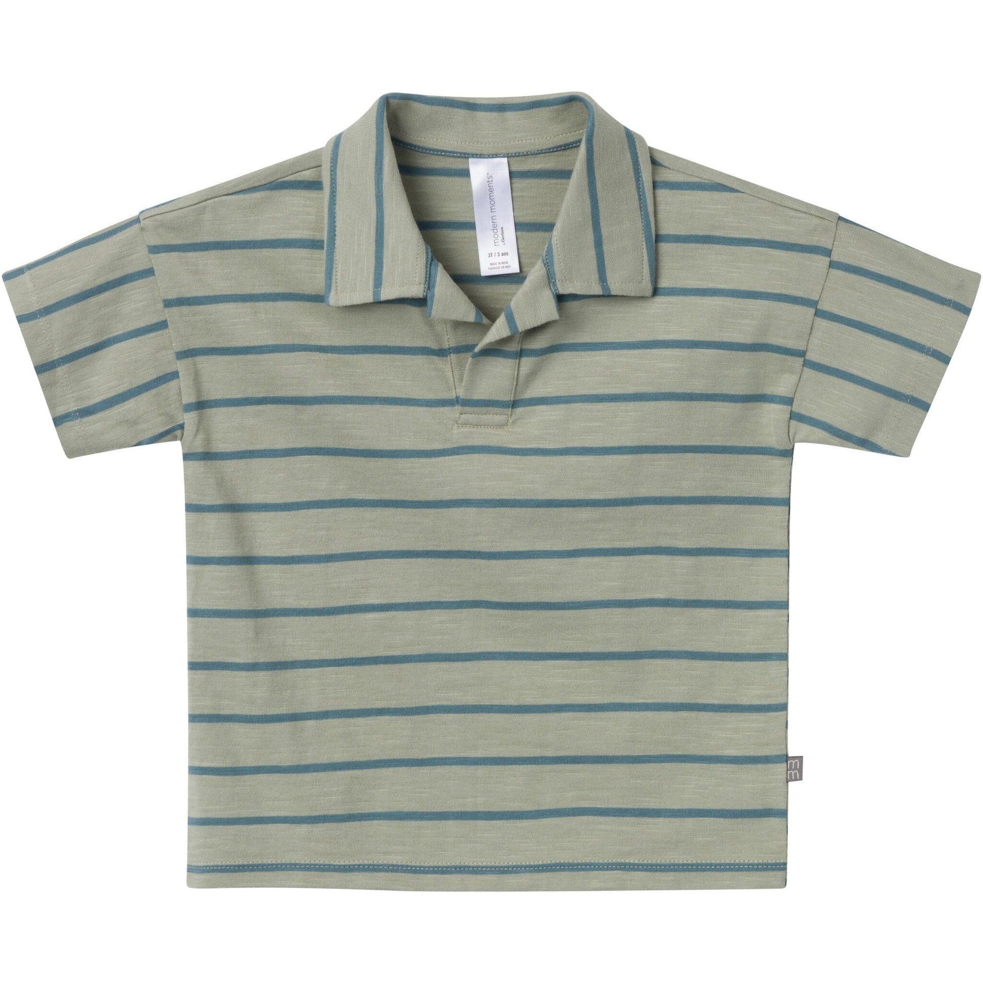 2-Piece Toddler Boys Medium Green Stripe Johnny Collar and Shorts Set