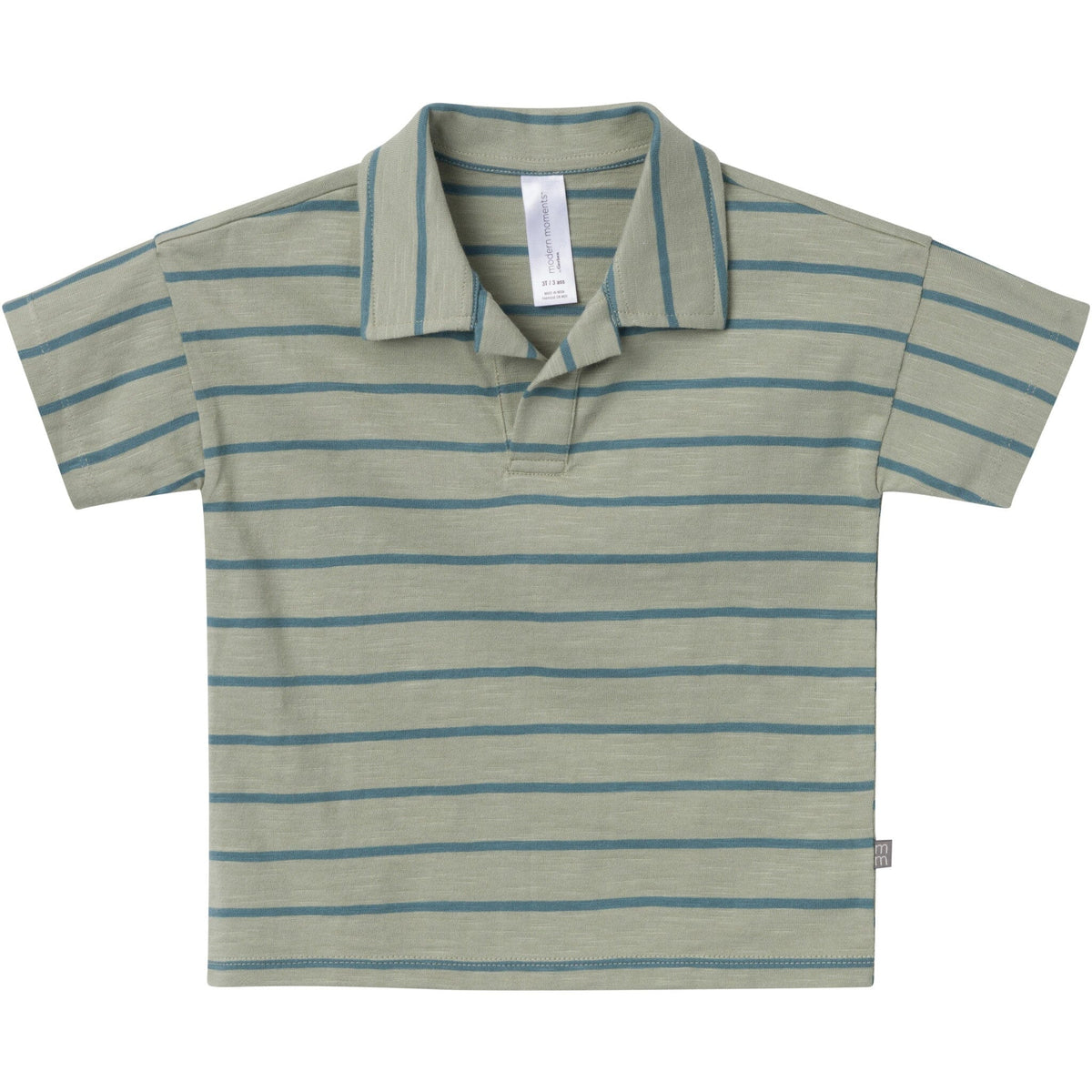2-Piece Toddler Boys Medium Green Stripe Johnny Collar and Shorts Set