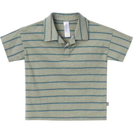 2-Piece Toddler Boys Green Stripe Johnny Collar Shirt and Shorts Set