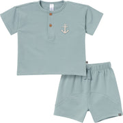 2-Piece Toddler Boys Medium Teal Henley Shirt and Shorts Set outfits Modern Moments™ by Gerber® 