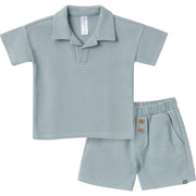 2-Piece Toddler Boys Medium Teal Johnny Collar and Shorts Set