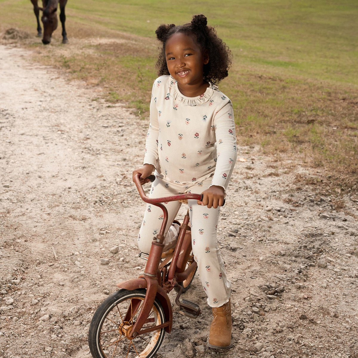 2-Piece Toddler Girls Light Gray Ruffle Collar Top and Flare Pant Set Outfits & Sets Gerber® 