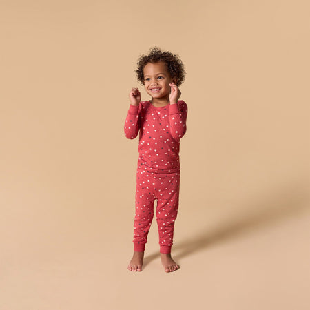 2-Piece Infant and Toddler Neutral Red Hearts Snug Fitting Hacci Pajamas