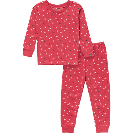 2-Piece Infant and Toddler Neutral Red Hearts Snug Fitting Hacci Pajamas