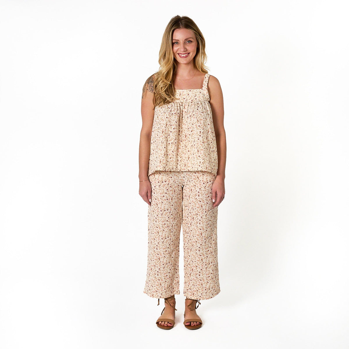 2-Piece Baby Girls Beige Vine Floral Women'S Cropped Pants Set outfits Modern Moments™ by Gerber® 