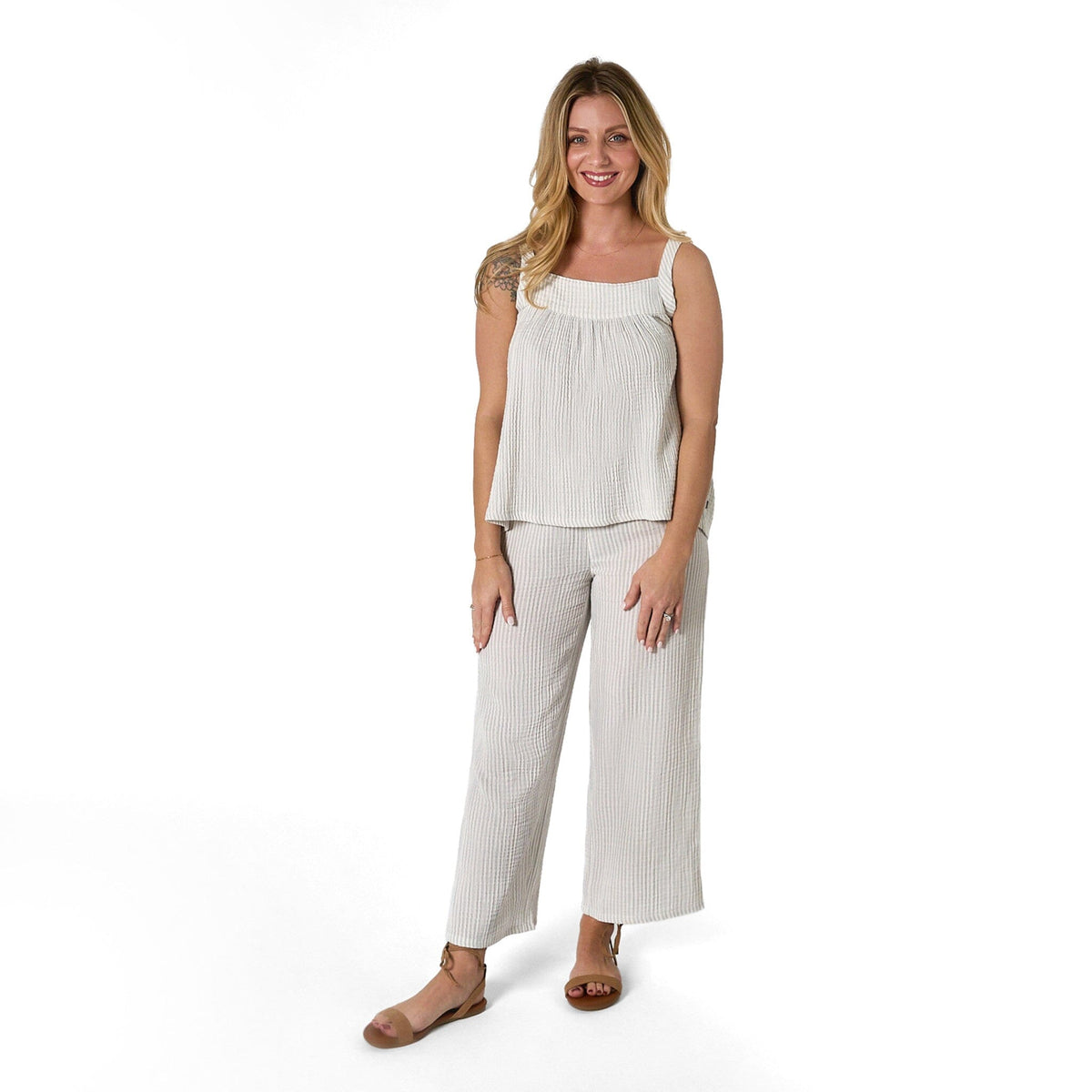 2-Piece Baby Girls Light Blue Stripe Women'S Cropped Pants Set outfits Modern Moments™ by Gerber® 