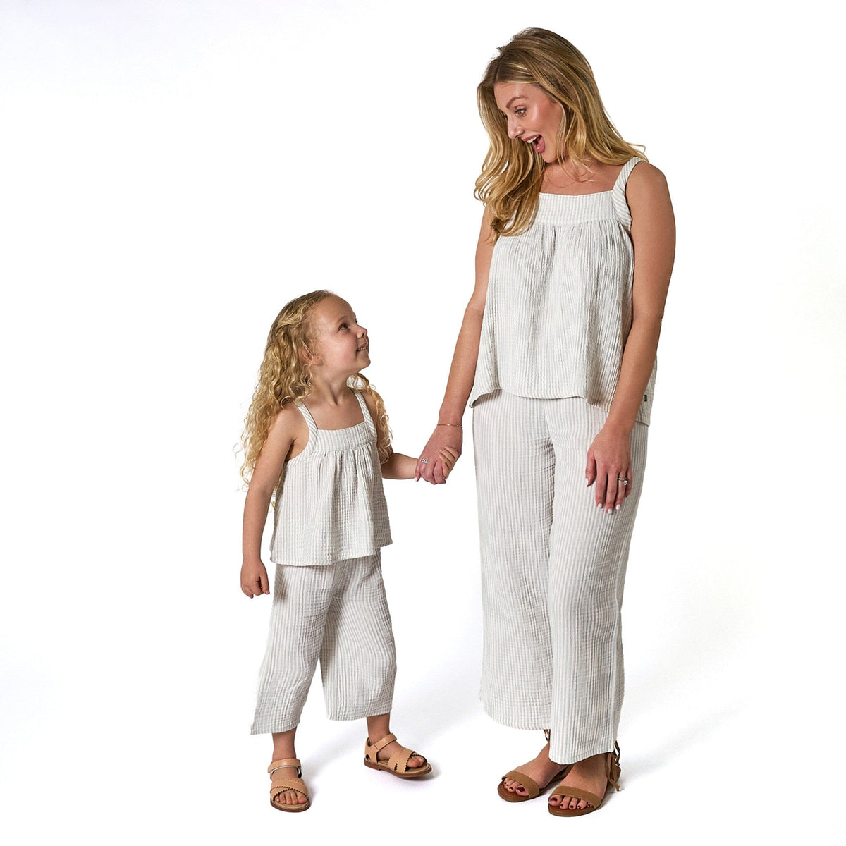 2-Piece Baby Girls Light Blue Stripe Women'S Cropped Pants Set outfits Modern Moments™ by Gerber® 