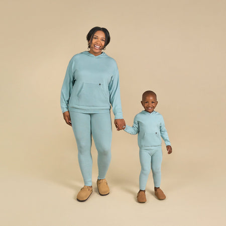 2-Piece Women's Medium Sky Hooded Waffle Top and Legging Viscose Set