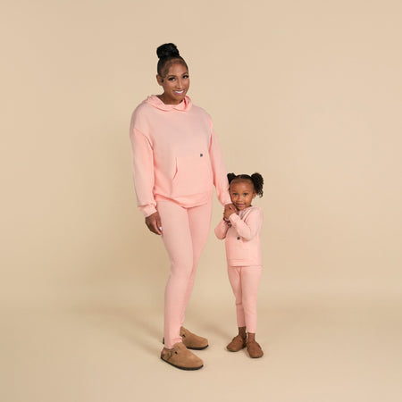 2-Piece Women's Pink Hooded Waffle Top and Legging Viscose Set