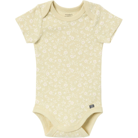 4-Piece Baby Girls Dusty Yellow Floral Short Sleeve Bodysuits and Shorts Set