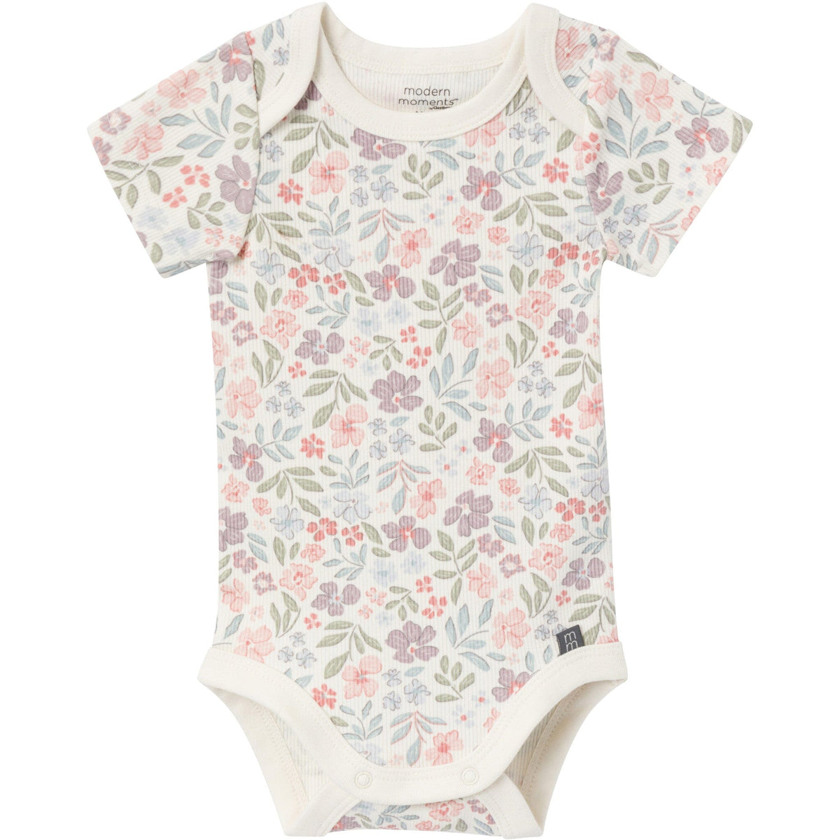 4-Pack Baby Girls Ivory Garden/Medium Lilac Short Sleeve Bodysuit and Shorts Set