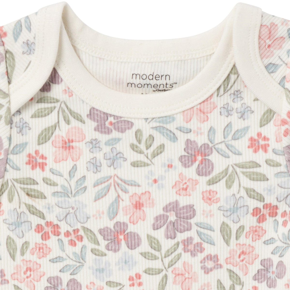 4-Pack Baby Girls Ivory Garden/Medium Lilac Short Sleeve Bodysuit and Shorts Set