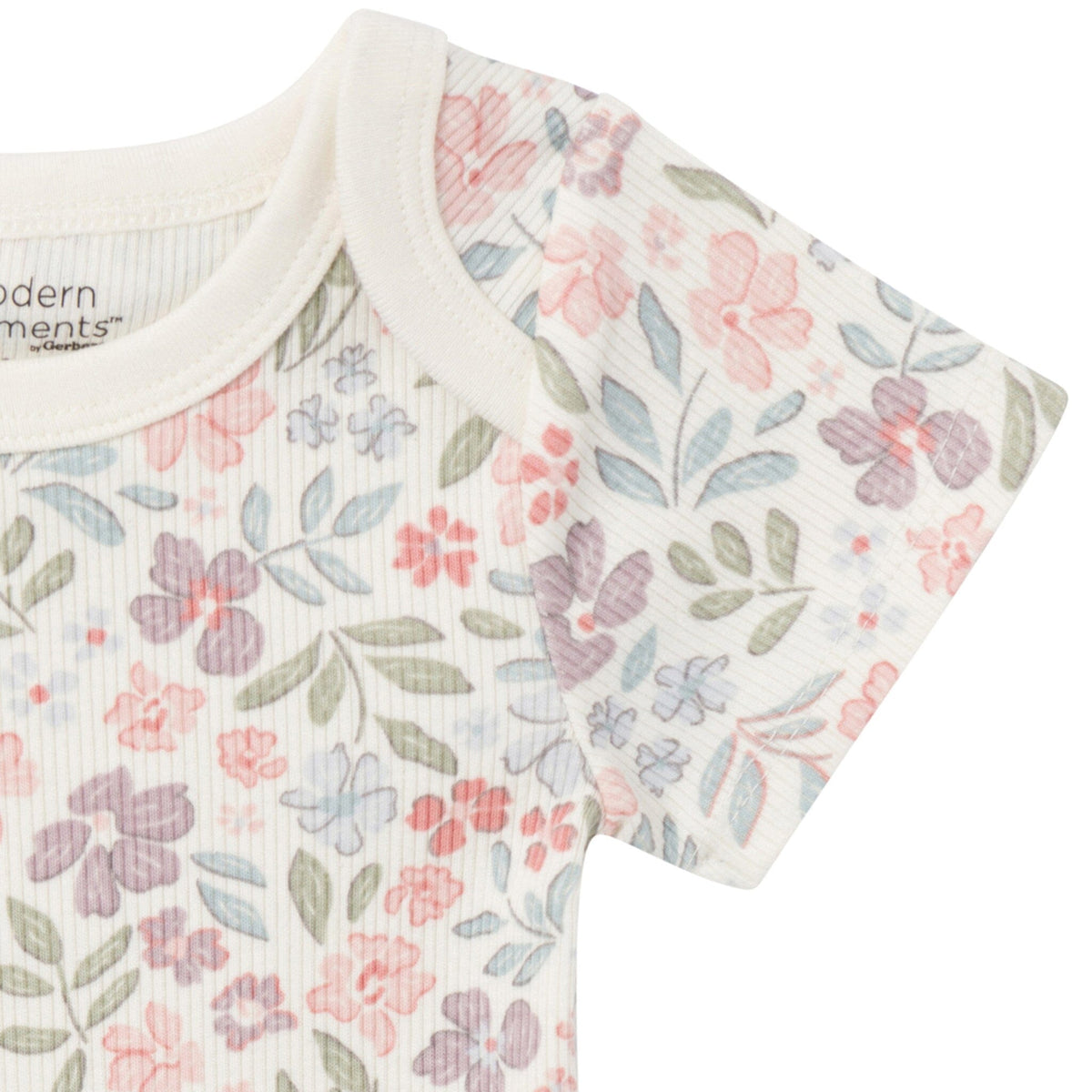 4-Pack Baby Girls Ivory Garden/Medium Lilac Short Sleeve Bodysuit and Shorts Set