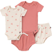 4-Pack Baby Neutral Beige Lobster/Medium Rose Short Sleeve Bodysuit and Shorts Set