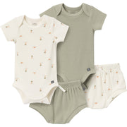 4-Pack Baby Neutral Ivory Mini Island/Medium Green Short Sleeve Bodysuit and Shorts Set