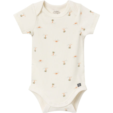 4-Piece Baby Neutral Ivory Mini Island Short Sleeve Bodysuits and Shorts Set