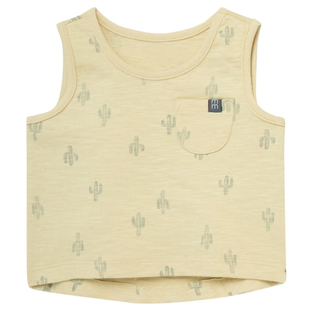 4-Piece Baby Boys Dusty Yellow Cactus Sleeveless Shirts and Shorts Set