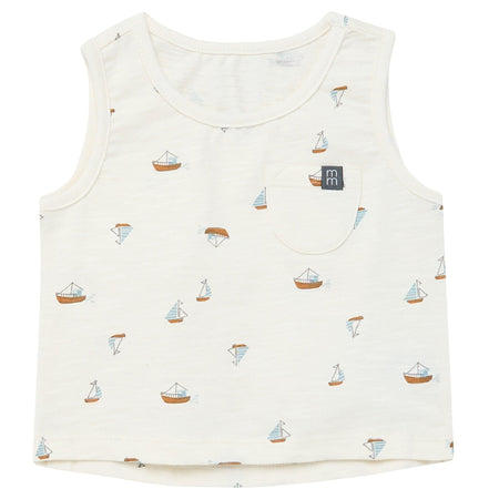 4-Piece Baby Boys Ivory Sailboats Sleeveless Shirts and Shorts Set