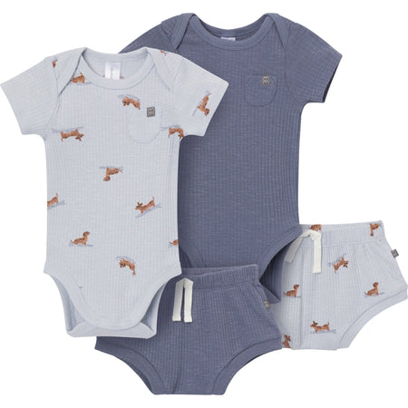 4-Piece Baby Boys Dachshund Surf Short Sleeve Bodysuits and Shorts Set