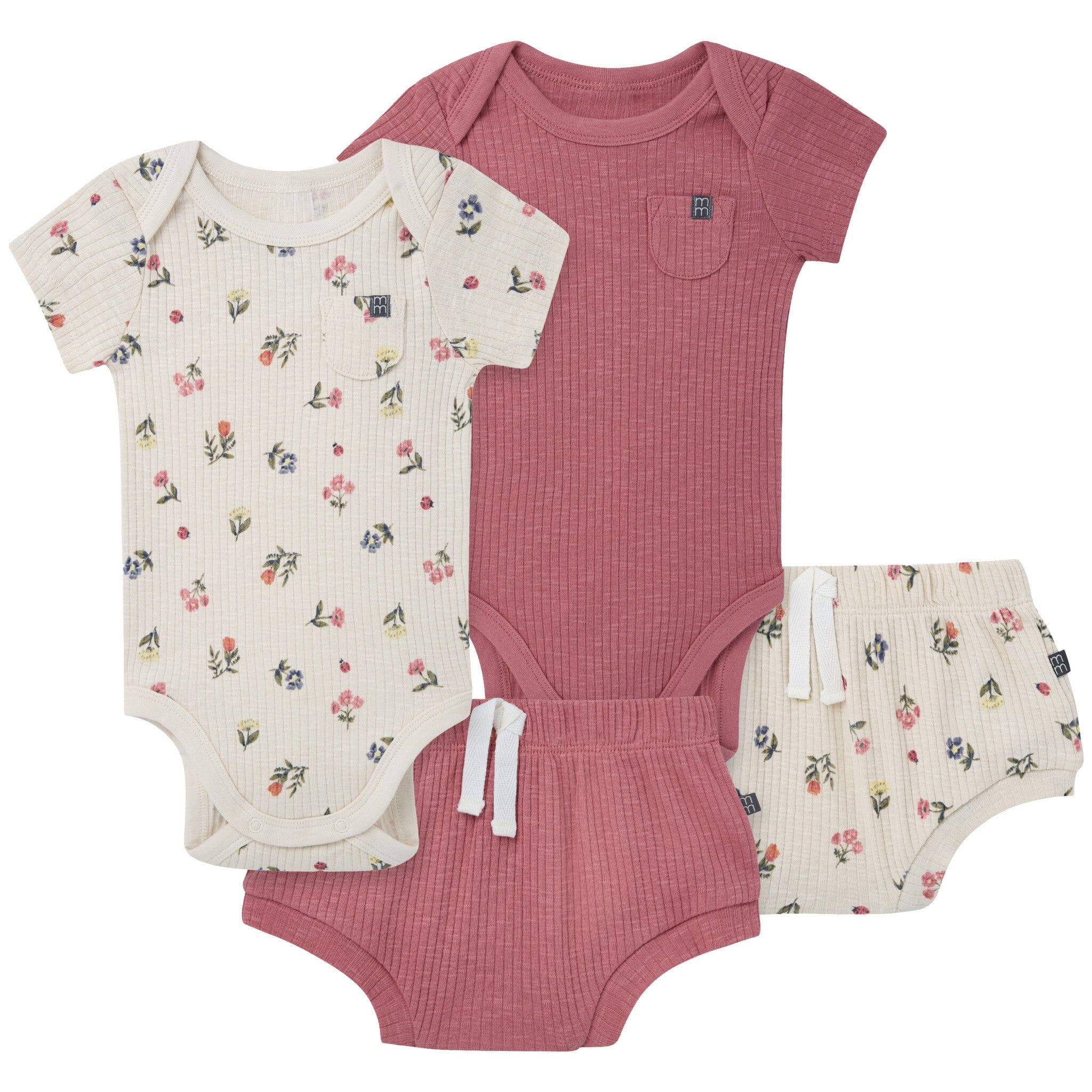 4-Piece Baby Girls Beige Garden Bodysuit and Shorties outfits modern moments™ by Gerber® 