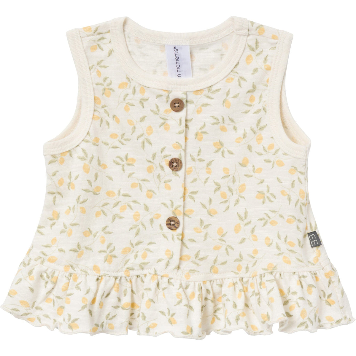 4-Piece Baby Girls Ivory Lemon Vines/Light Yellow Sleeveless Peplum Tops and Shorts Set