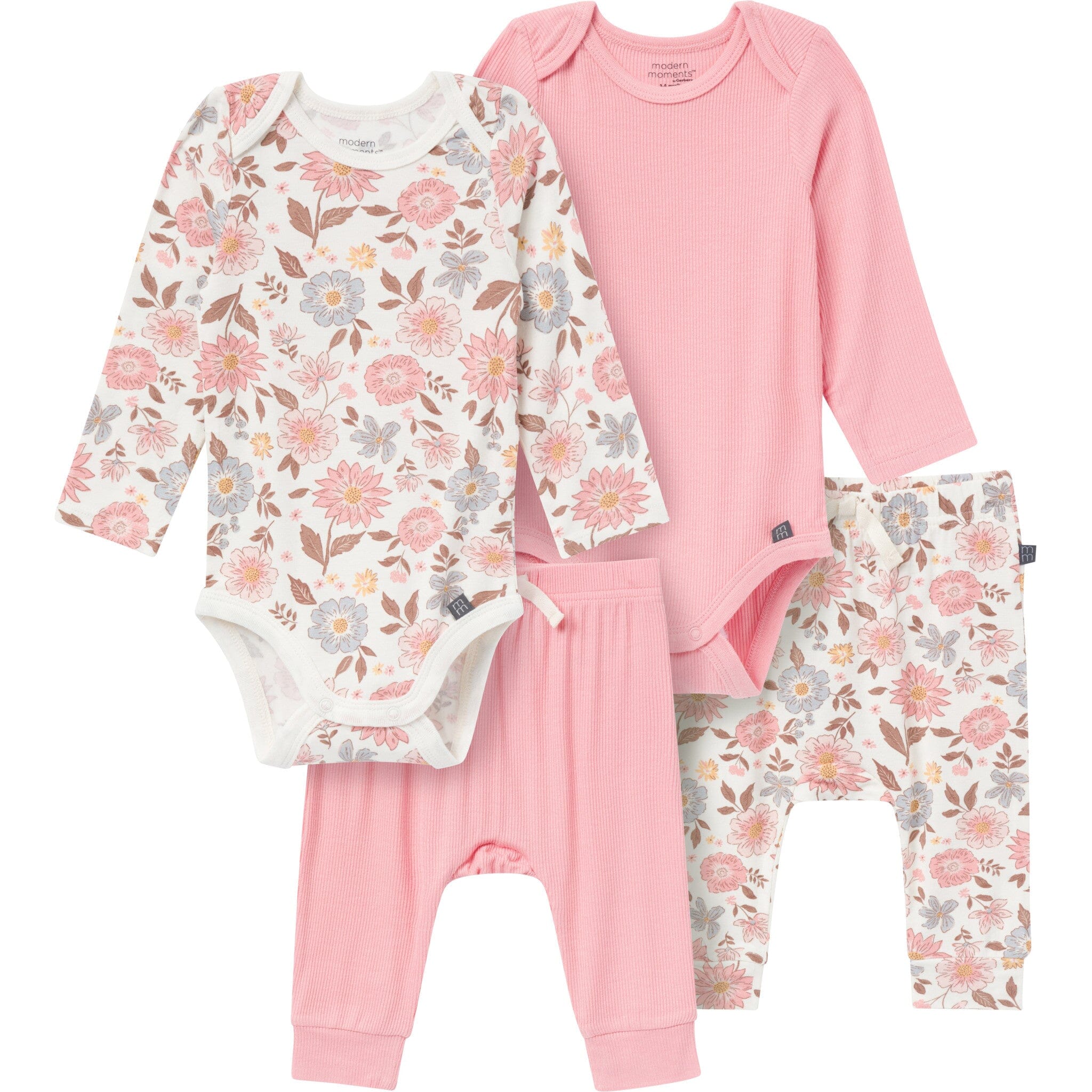 4-Piece Baby Girls Pink and Off-White Bodysuit and Pant Set Outfits & Sets Gerber® 